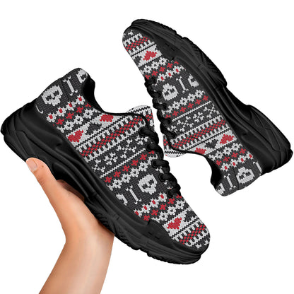 Skull Knitted Pattern Print Black Chunky Shoes