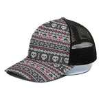 Skull Knitted Pattern Print Black Mesh Trucker Cap