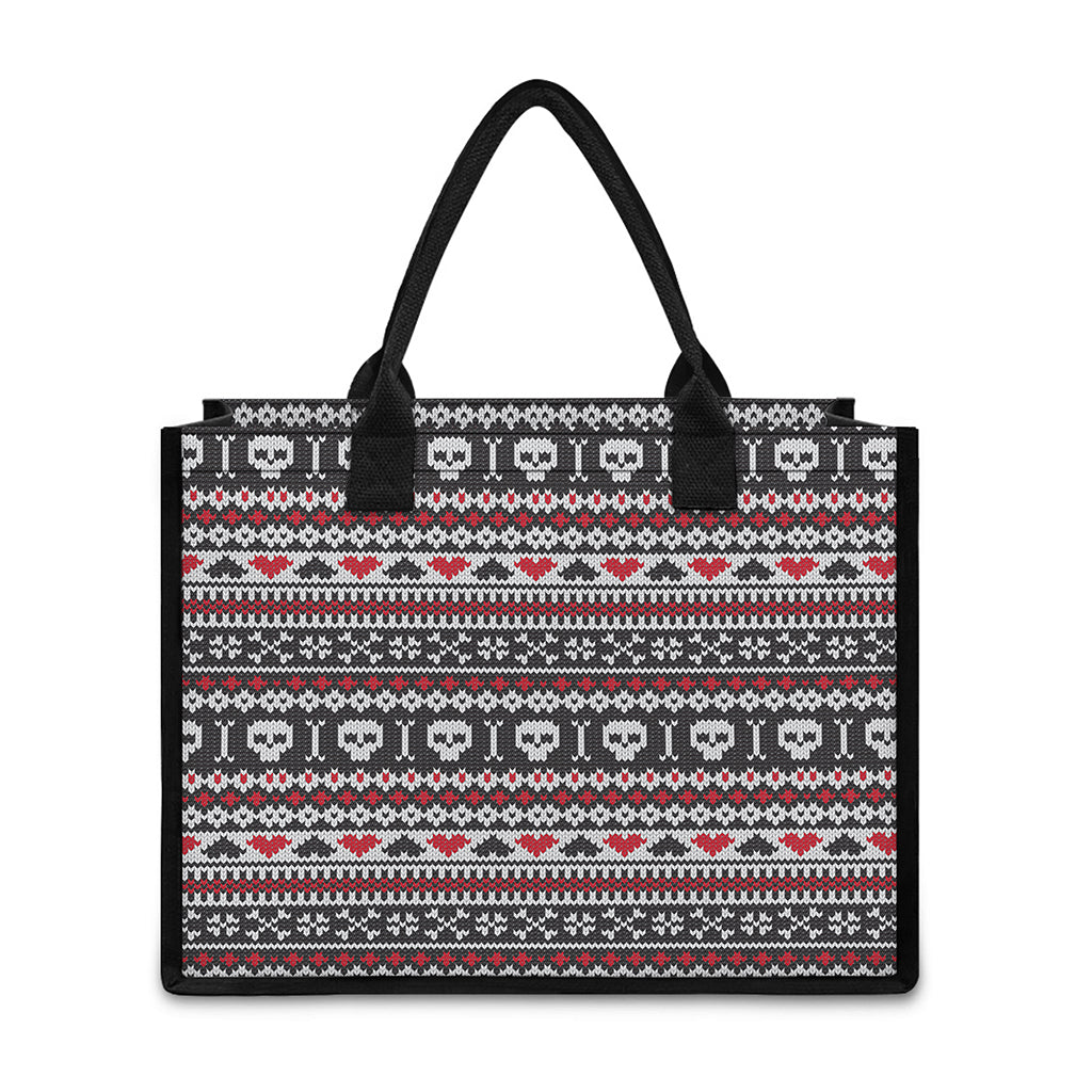 Skull Knitted Pattern Print Canvas Tote Bag