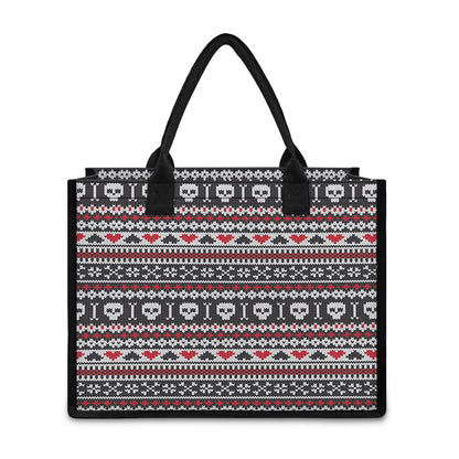 Skull Knitted Pattern Print Canvas Tote Bag