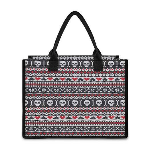 Skull Knitted Pattern Print Canvas Tote Bag