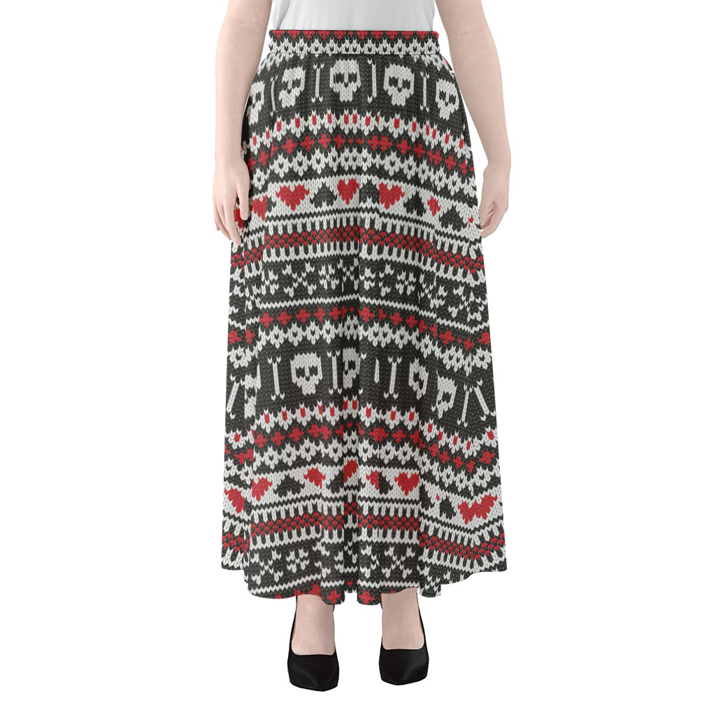 Skull Knitted Pattern Print Chiffon Maxi Skirt