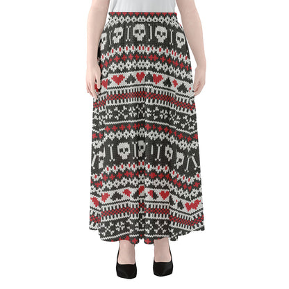 Skull Knitted Pattern Print Chiffon Maxi Skirt