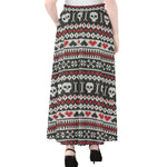 Skull Knitted Pattern Print Chiffon Maxi Skirt