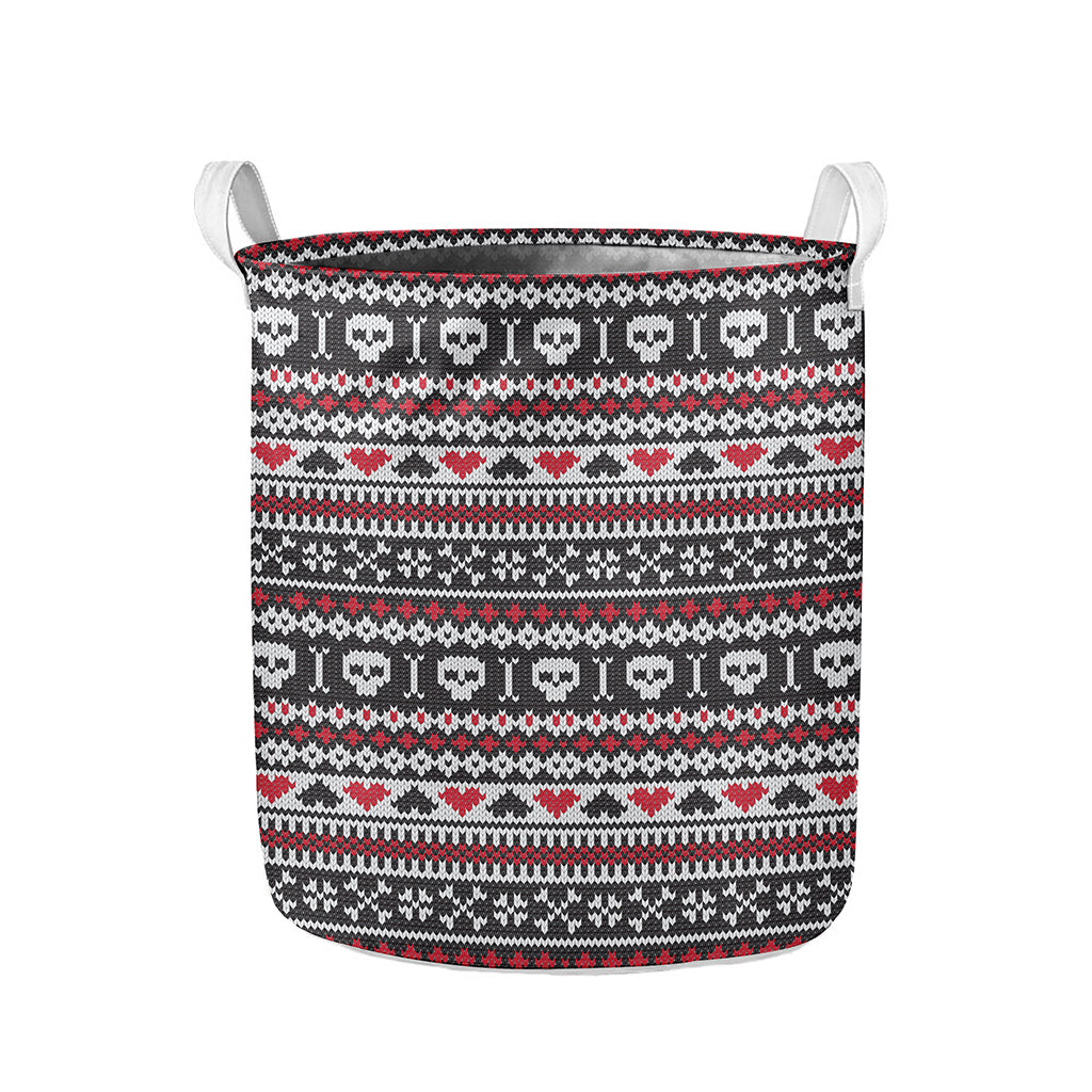 Skull Knitted Pattern Print Collapsible Laundry Basket