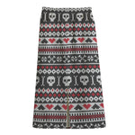 Skull Knitted Pattern Print Cotton Front Slit Maxi Skirt