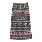 Skull Knitted Pattern Print Cotton Front Slit Maxi Skirt