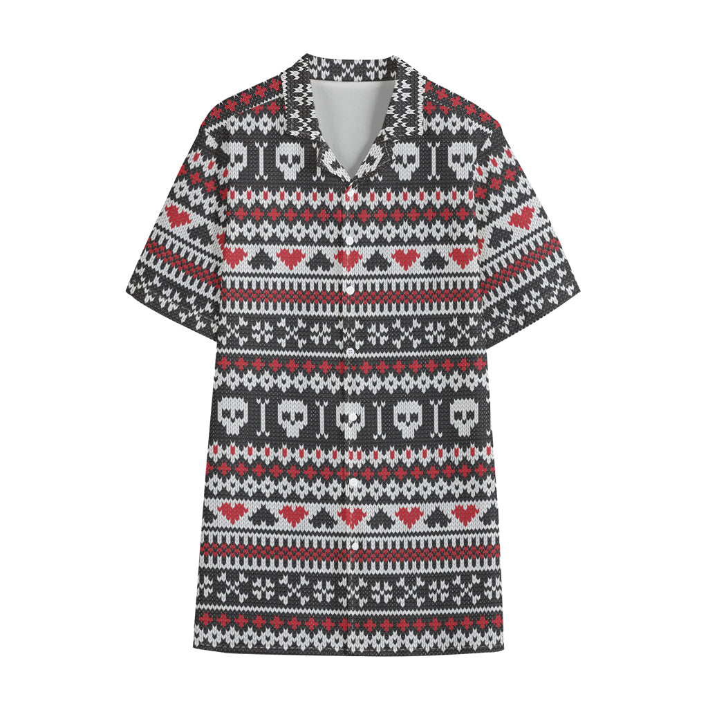 Skull Knitted Pattern Print Cotton Hawaiian Shirt
