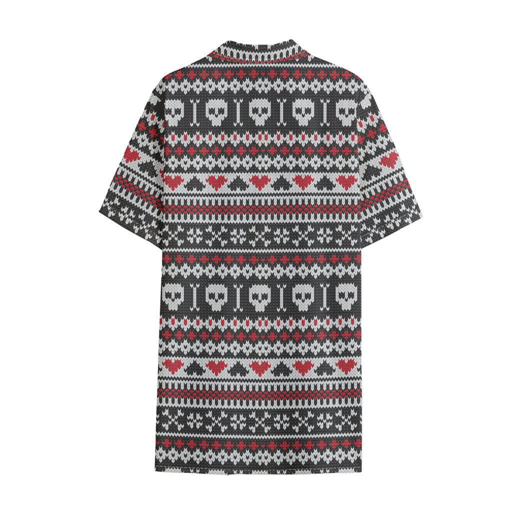 Skull Knitted Pattern Print Cotton Hawaiian Shirt