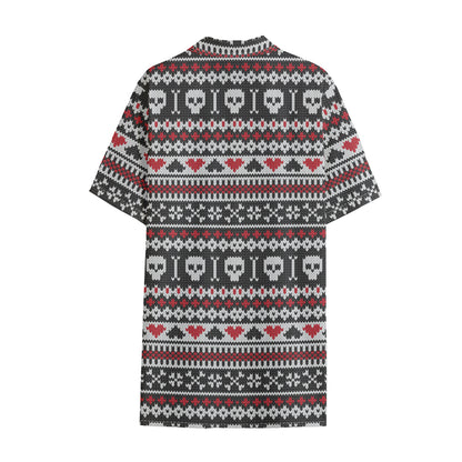 Skull Knitted Pattern Print Cotton Hawaiian Shirt