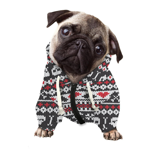 Skull Knitted Pattern Print Dog Zip Up Hoodie