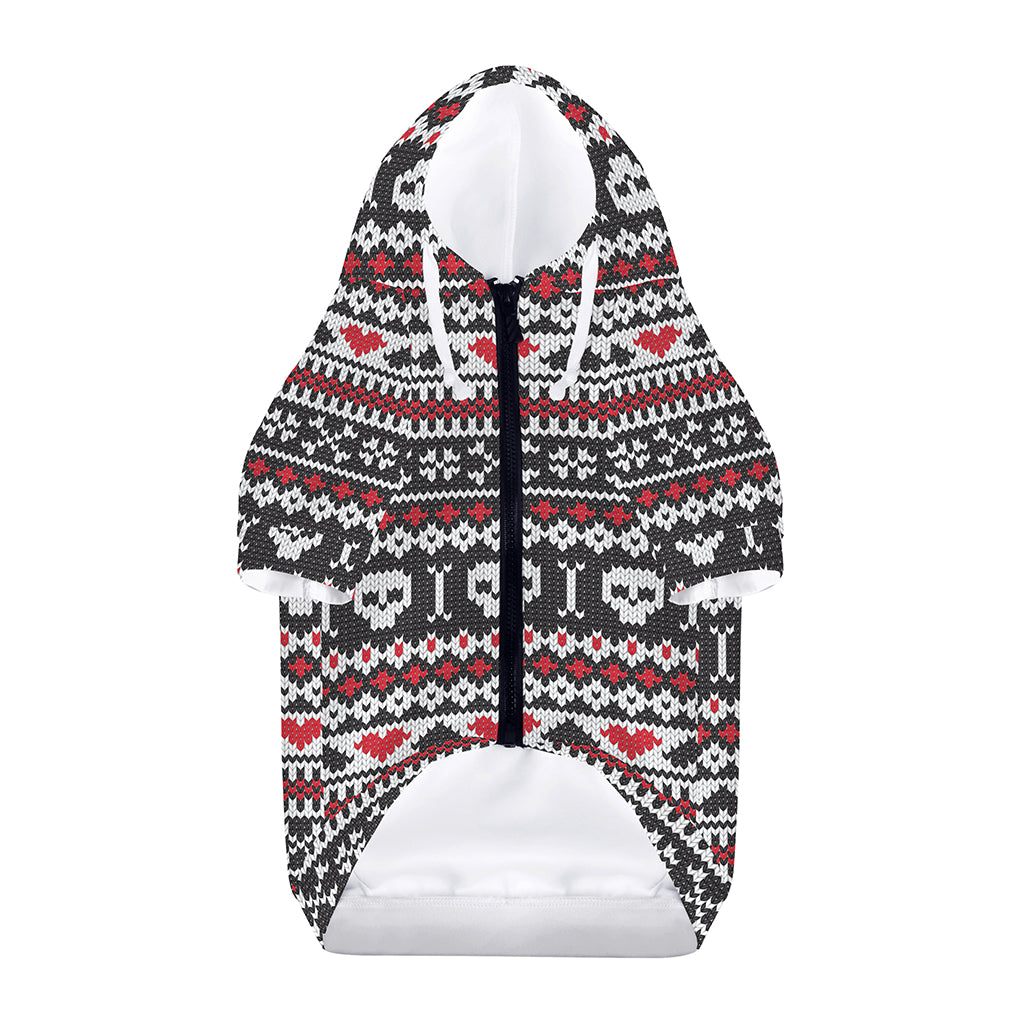 Skull Knitted Pattern Print Dog Zip Up Hoodie
