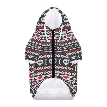 Skull Knitted Pattern Print Dog Zip Up Hoodie