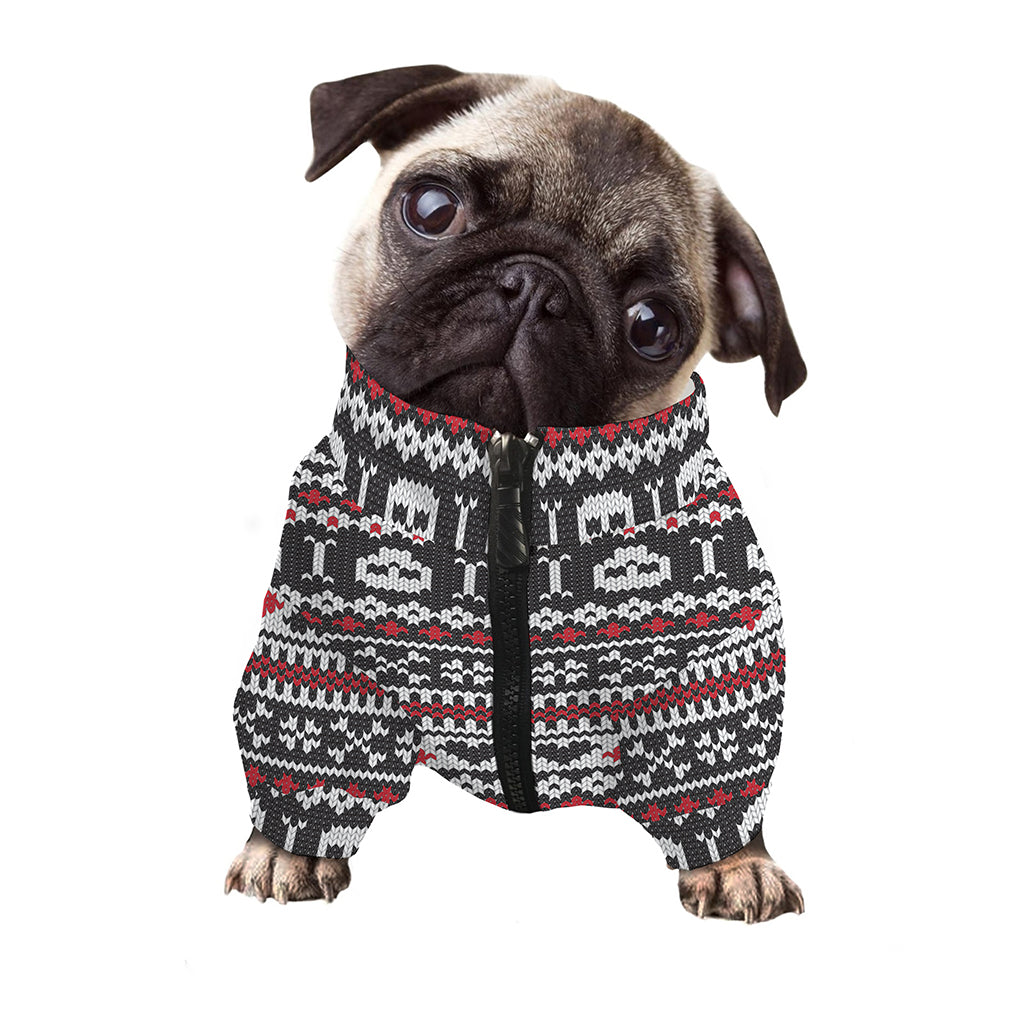 Skull Knitted Pattern Print Dog Zip Up Jacket