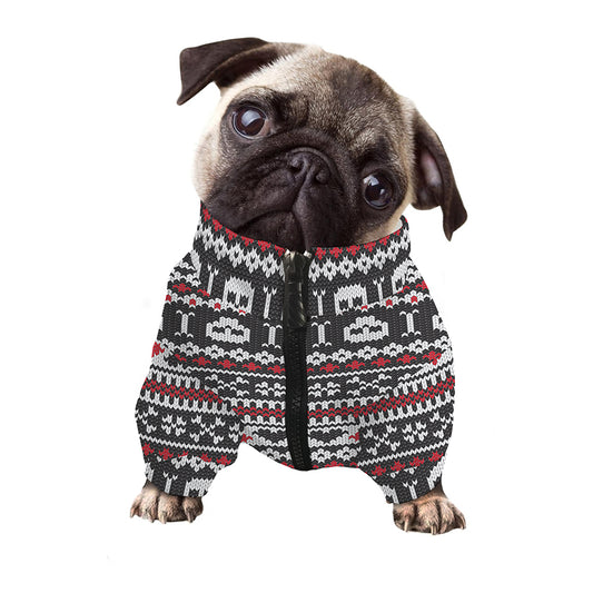 Skull Knitted Pattern Print Dog Zip Up Jacket
