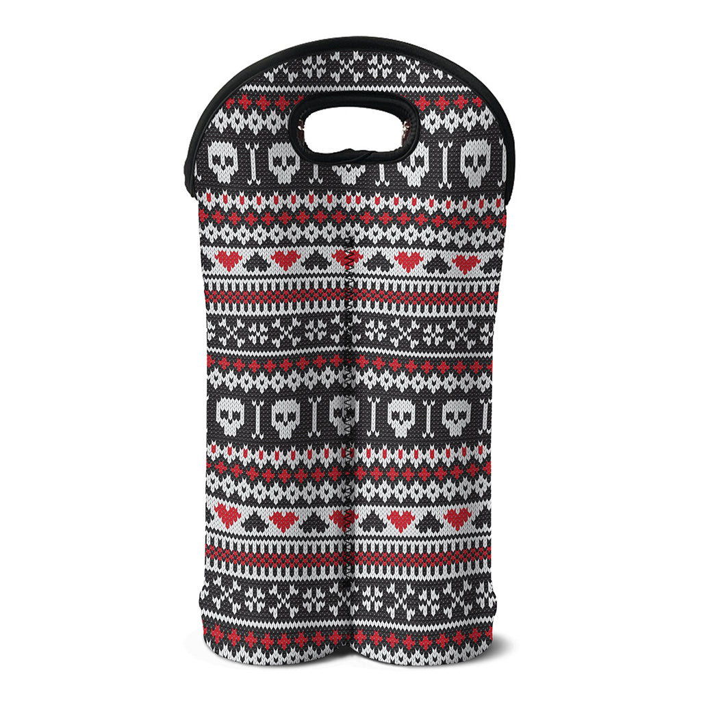 Skull Knitted Pattern Print Double Neoprene Wine Tote