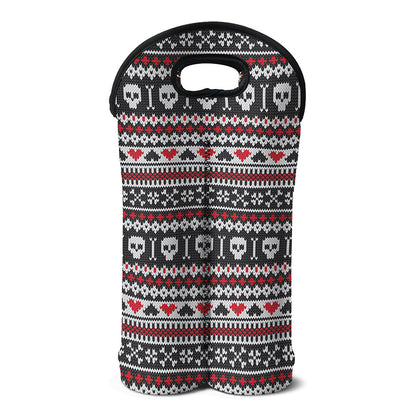 Skull Knitted Pattern Print Double Neoprene Wine Tote