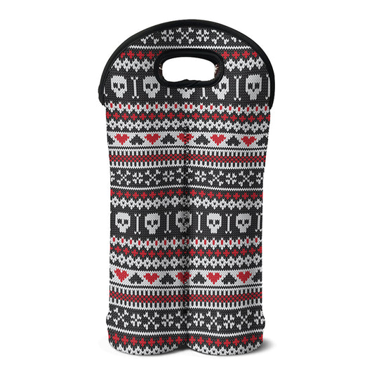 Skull Knitted Pattern Print Double Neoprene Wine Tote
