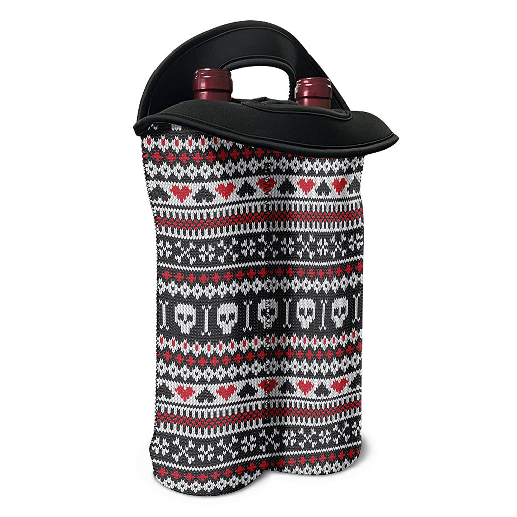 Skull Knitted Pattern Print Double Neoprene Wine Tote