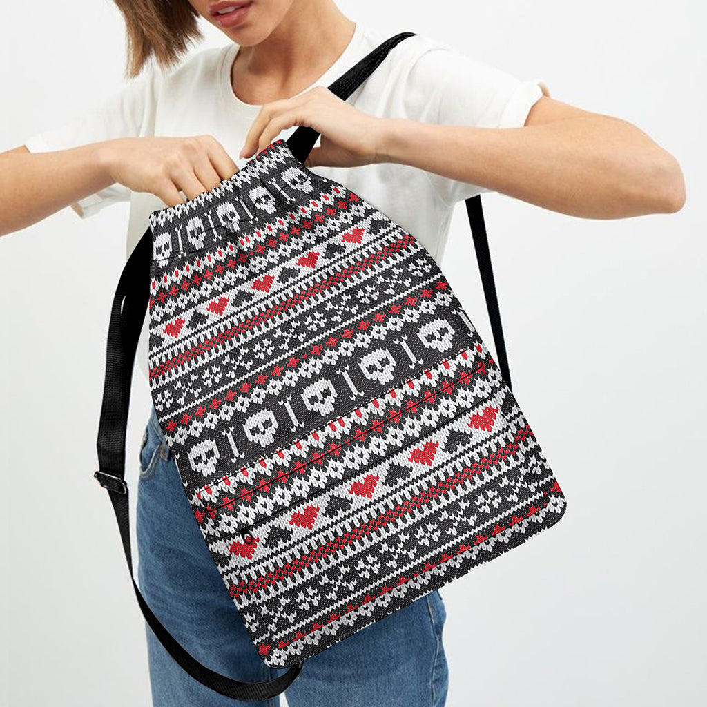 Skull Knitted Pattern Print Drawstring Backpack