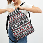 Skull Knitted Pattern Print Drawstring Backpack