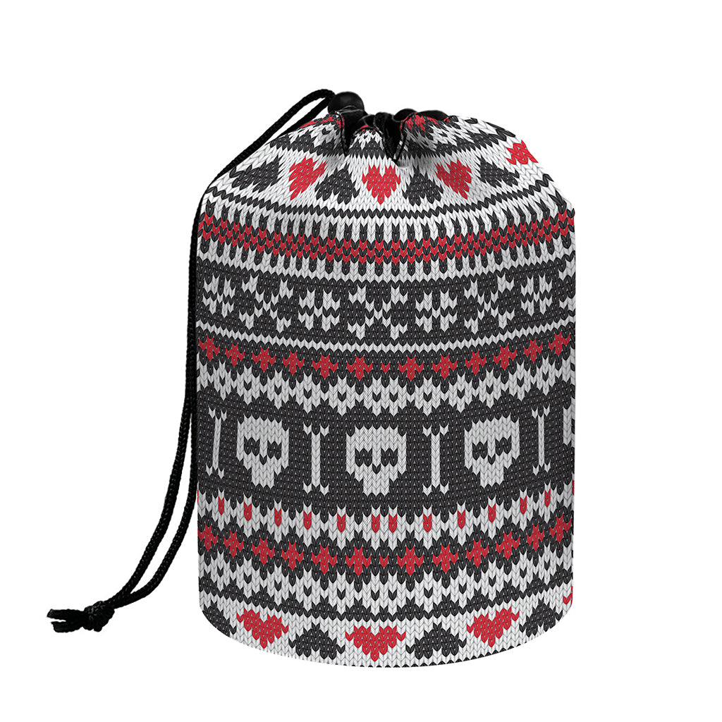 Skull Knitted Pattern Print Drawstring Makeup Bag