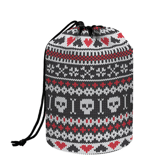 Skull Knitted Pattern Print Drawstring Makeup Bag