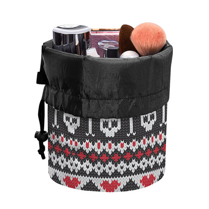 Skull Knitted Pattern Print Drawstring Makeup Bag