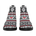 Skull Knitted Pattern Print Flat Ankle Boots