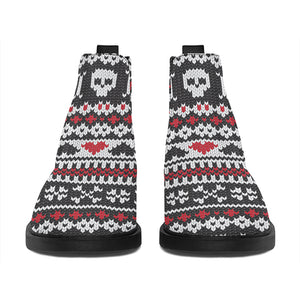 Skull Knitted Pattern Print Flat Ankle Boots