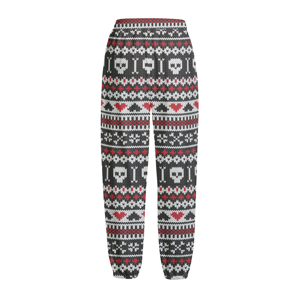 Skull Knitted Pattern Print Fleece Lined Knit Pants