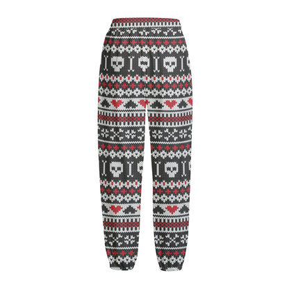 Skull Knitted Pattern Print Fleece Lined Knit Pants