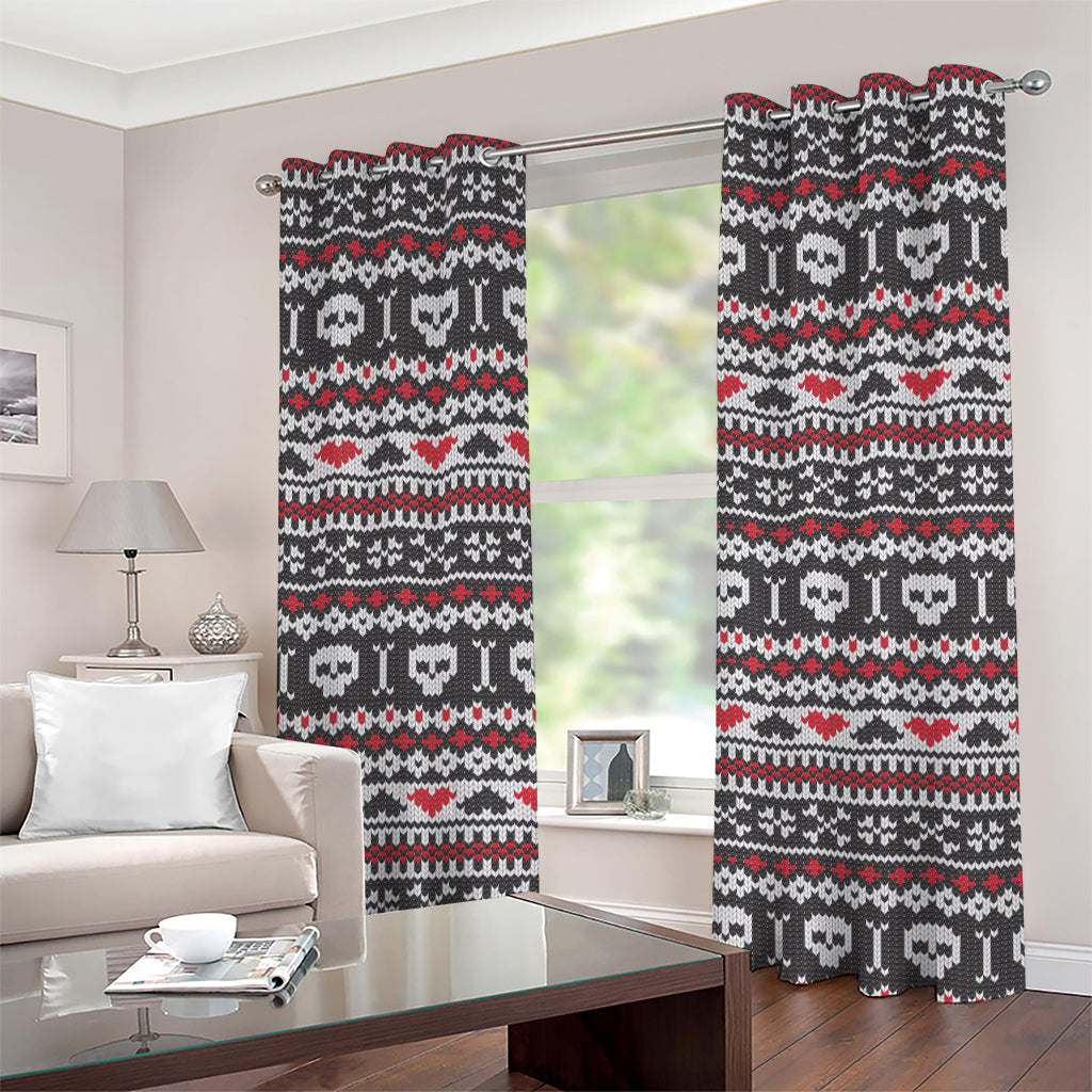 Skull Knitted Pattern Print Grommet Curtains