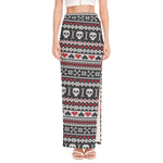 Skull Knitted Pattern Print High Slit Maxi Skirt