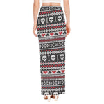 Skull Knitted Pattern Print High Slit Maxi Skirt