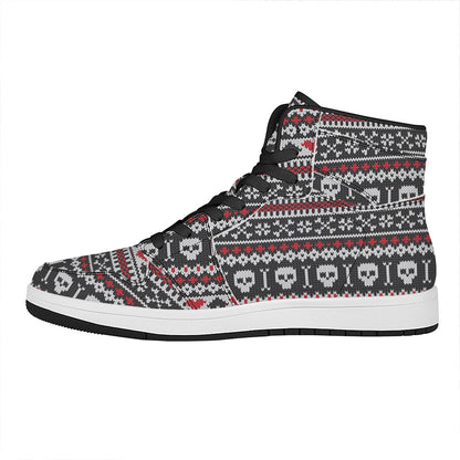 Skull Knitted Pattern Print High Top Leather Sneakers