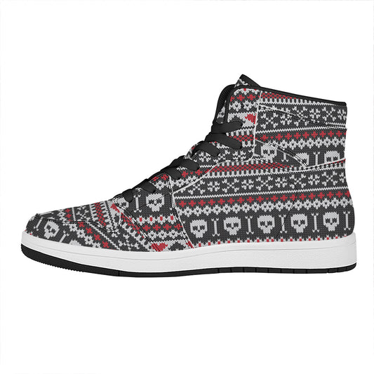 Skull Knitted Pattern Print High Top Leather Sneakers