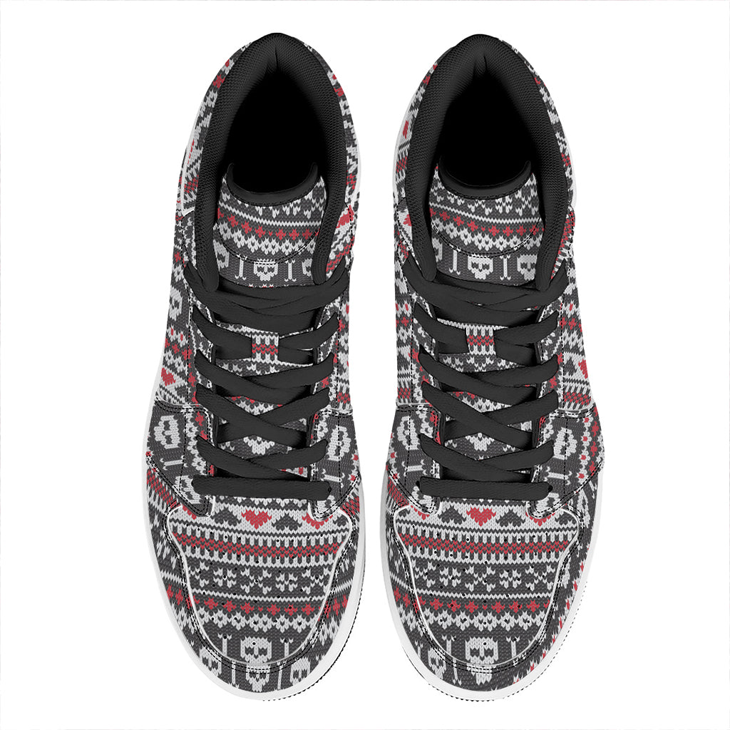 Skull Knitted Pattern Print High Top Leather Sneakers