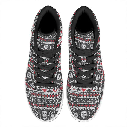 Skull Knitted Pattern Print High Top Leather Sneakers