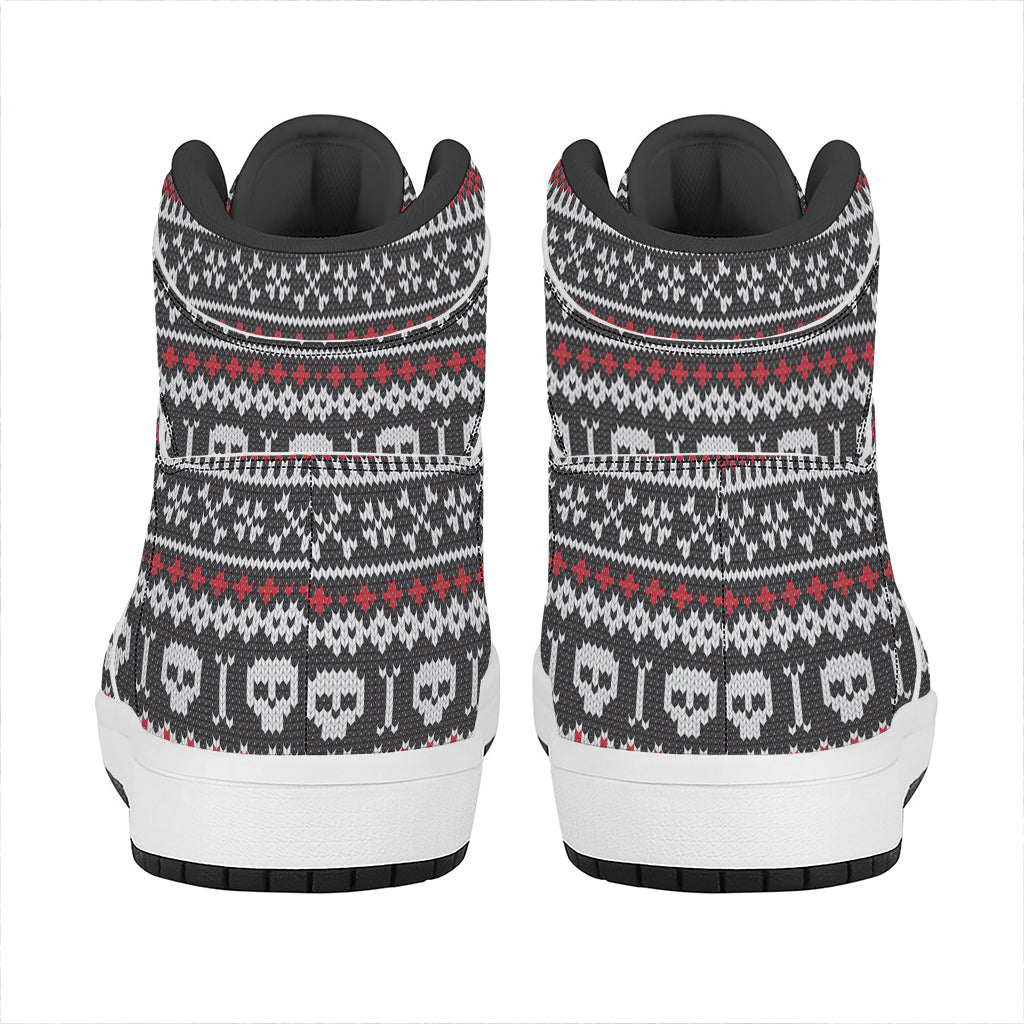 Skull Knitted Pattern Print High Top Leather Sneakers