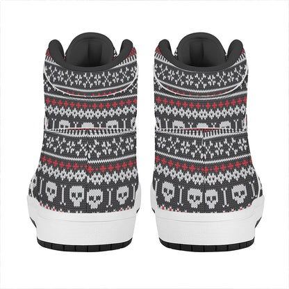 Skull Knitted Pattern Print High Top Leather Sneakers