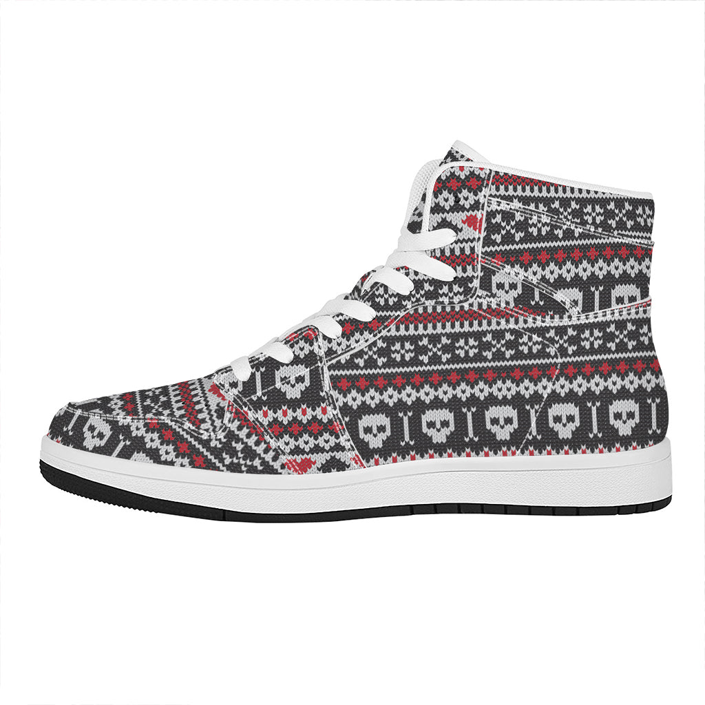 Skull Knitted Pattern Print High Top Leather Sneakers