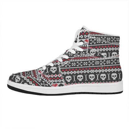 Skull Knitted Pattern Print High Top Leather Sneakers