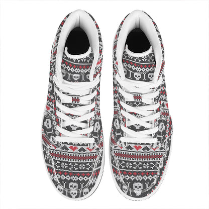 Skull Knitted Pattern Print High Top Leather Sneakers