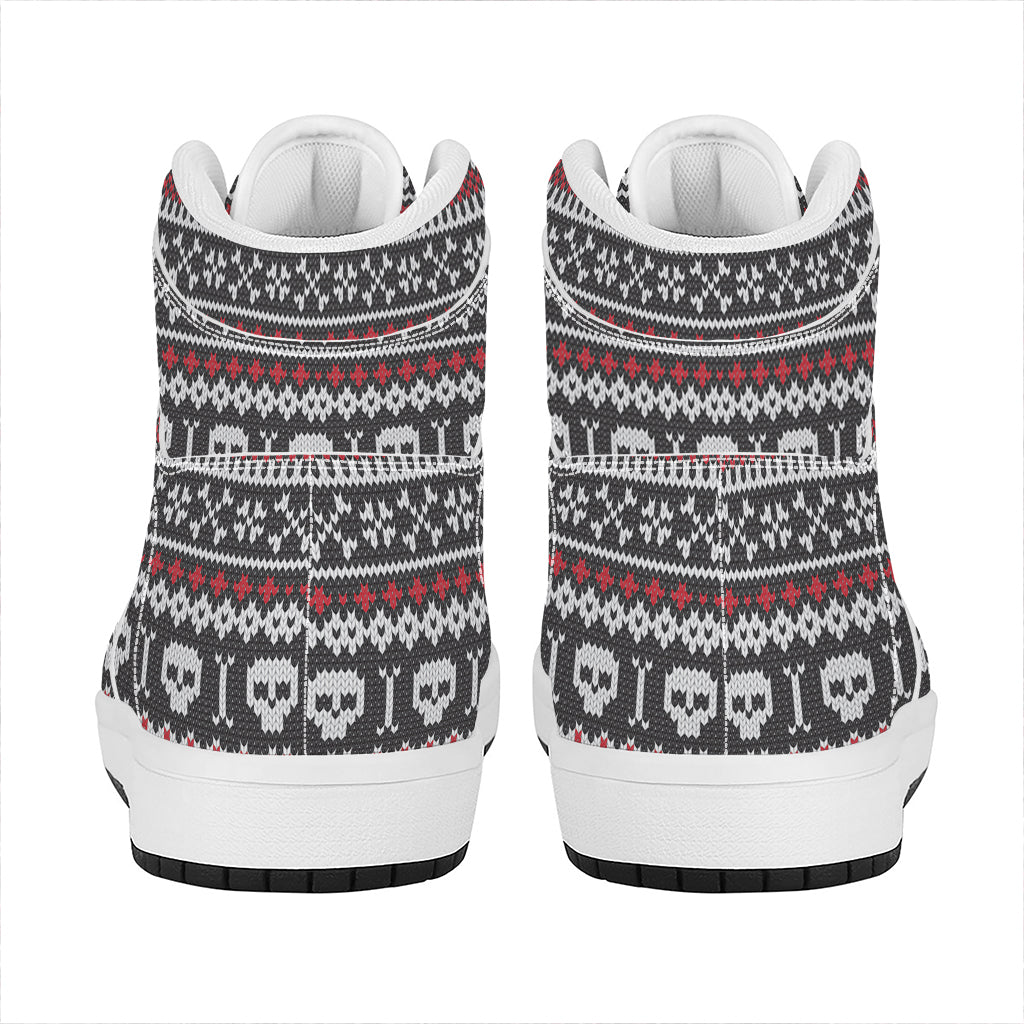 Skull Knitted Pattern Print High Top Leather Sneakers