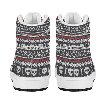 Skull Knitted Pattern Print High Top Leather Sneakers