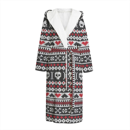 Skull Knitted Pattern Print Hooded Bathrobe