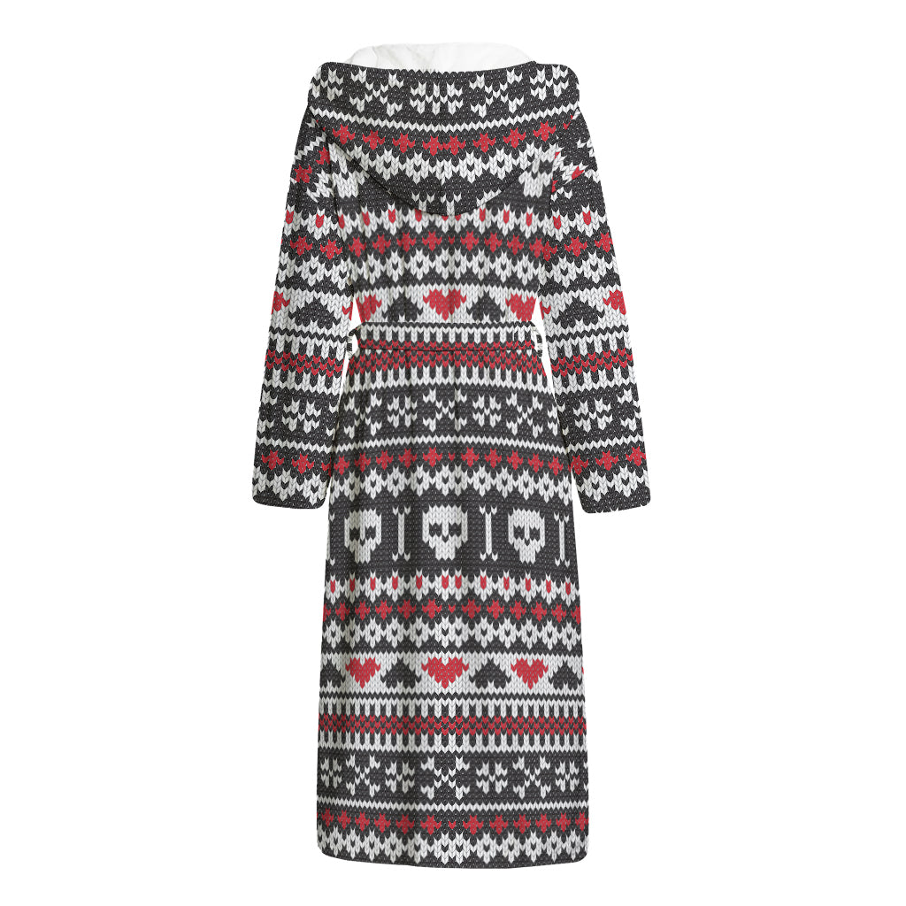 Skull Knitted Pattern Print Hooded Bathrobe