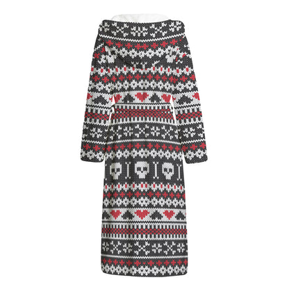 Skull Knitted Pattern Print Hooded Bathrobe