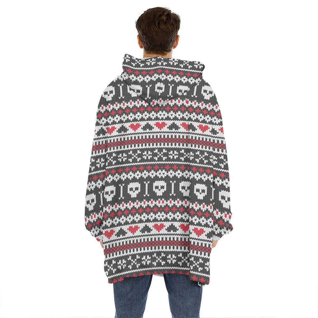 Skull Knitted Pattern Print Hoodie Blanket